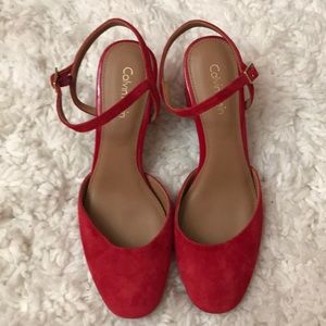 Calvin Klein red suede heels